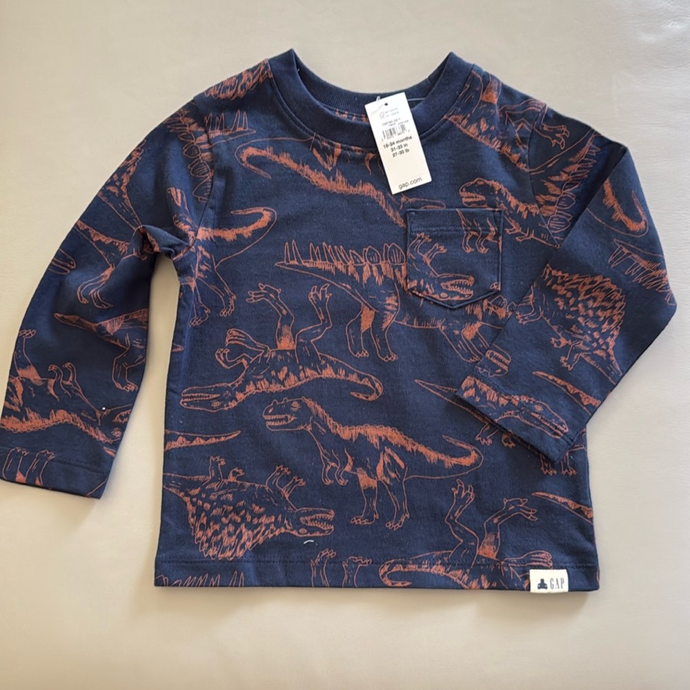 Baby Gap Blue Long Sleeve Shirt with Dinosaurs Size 18-24mos NWT